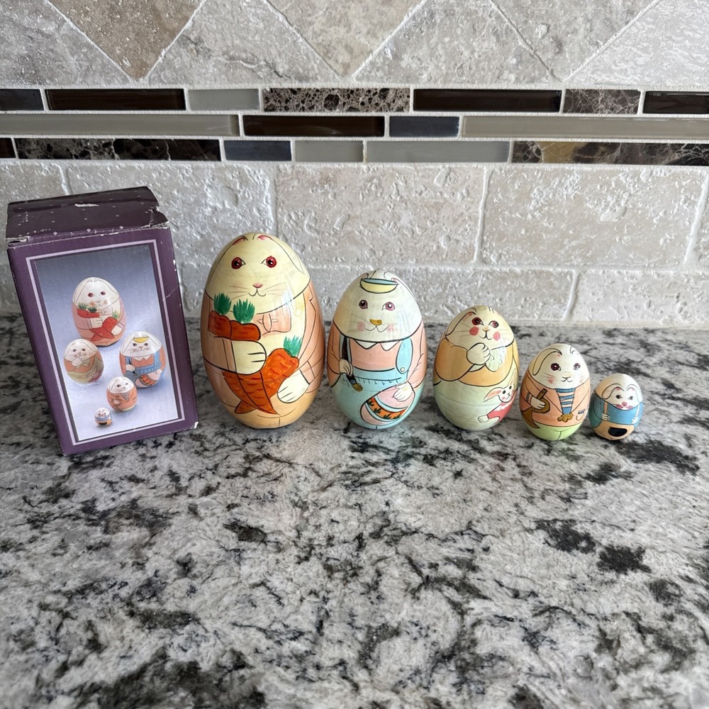 Bunny Nesting Doll Set 5 Piece Egg Shape Easter Spring Decor